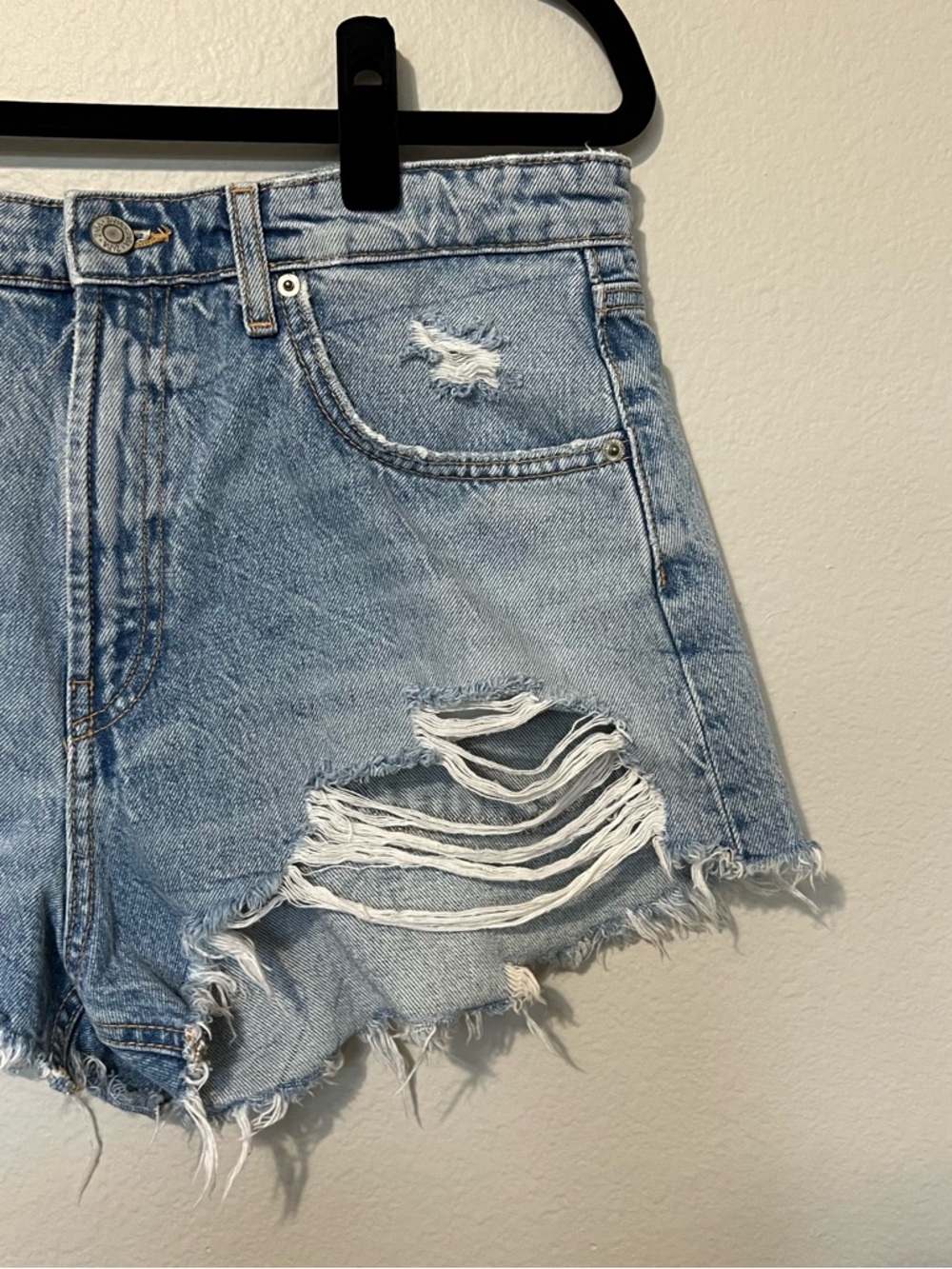 Zara Light Blue Distressed Denim Cutoff Shorts - Picture 4 of 7